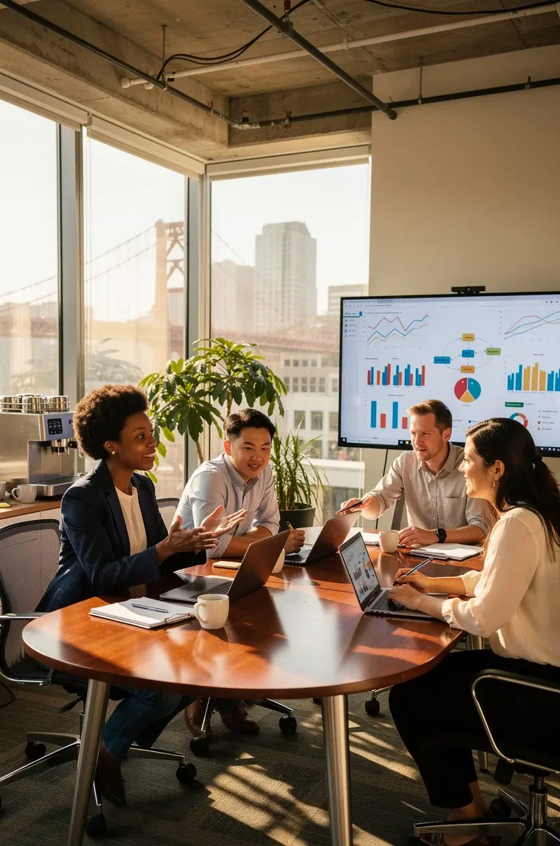 Team meeting discussing strategies for implementing smart automation to streamline software workflows.