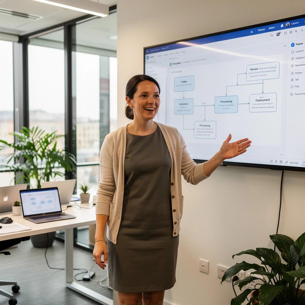 Conceptual image of a digital dashboard displaying real-time metrics from automated software processes.